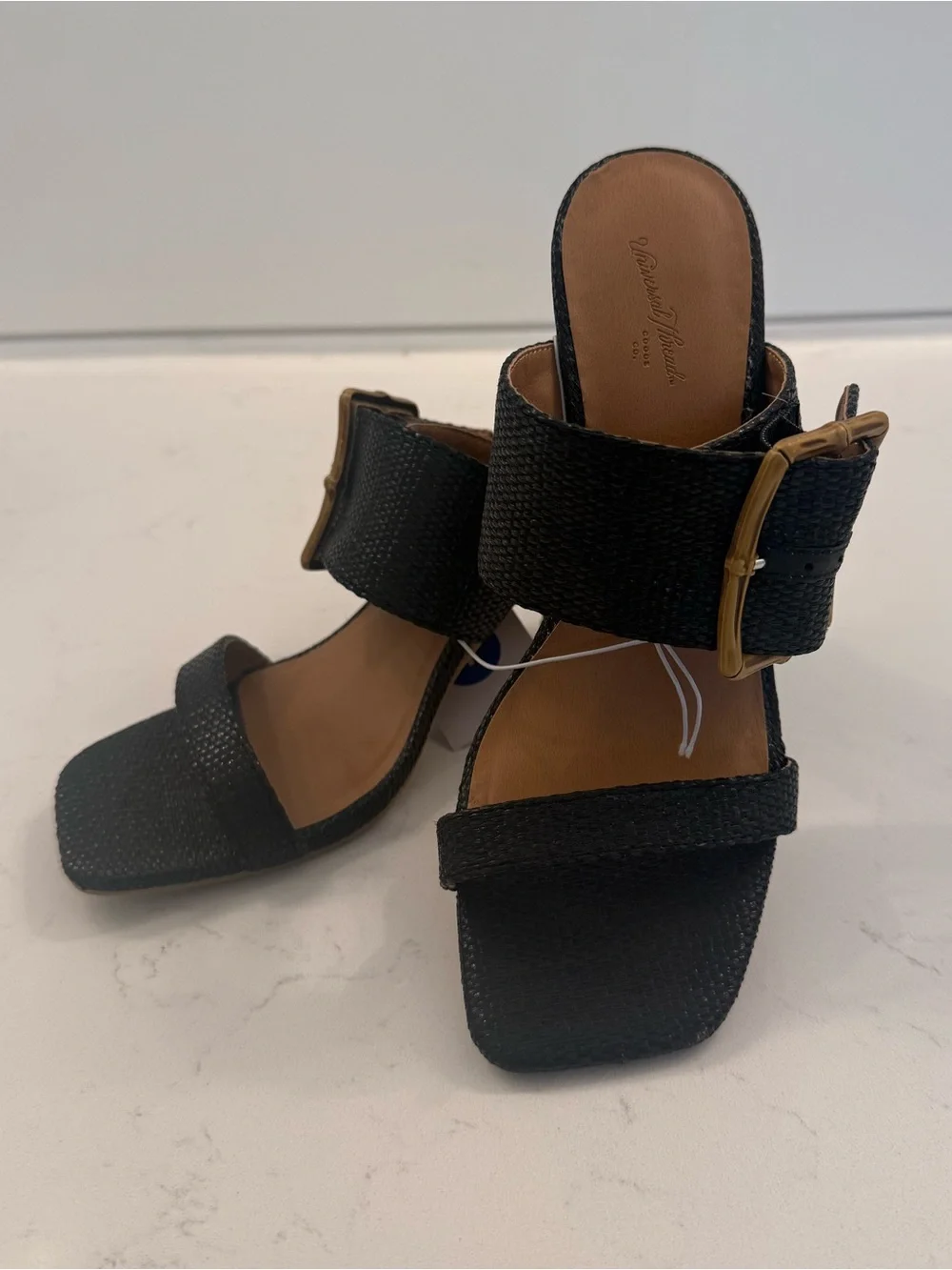 NWT TARGET UNIVERSAL THREAD Black Woven Heels with Faux Bamboo Buckle, size 7 - Picture 7 of 11